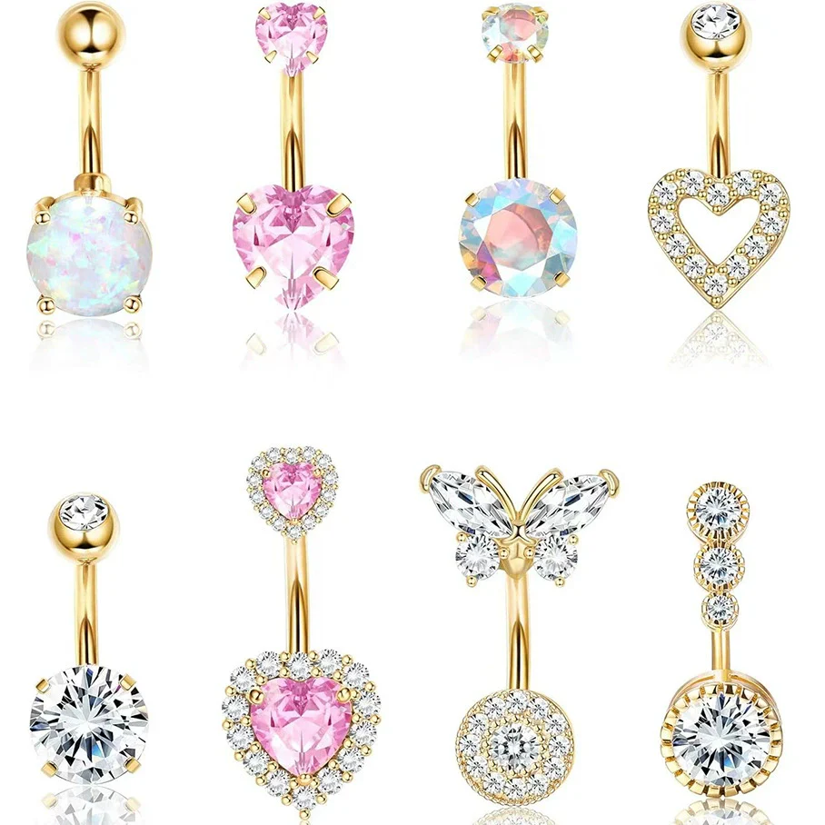 Wholesale Belly Button Ring Set Stainless Steel Inlaid Zircon Heart Shape For Women - Image 7