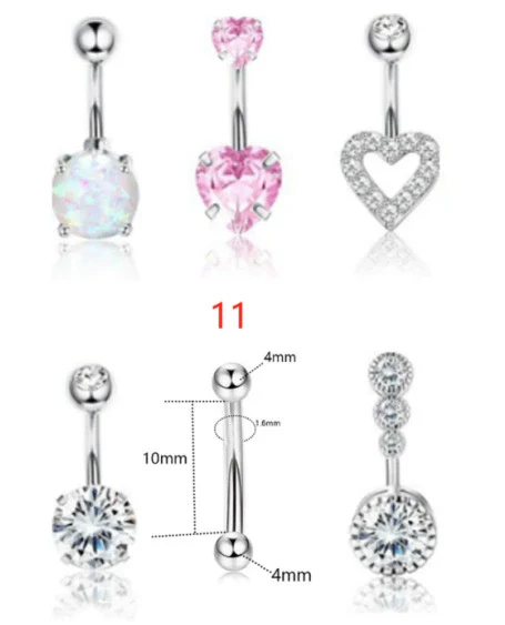 Wholesale Belly Button Ring Set Stainless Steel Inlaid Zircon Heart Shape For Women - Image 8