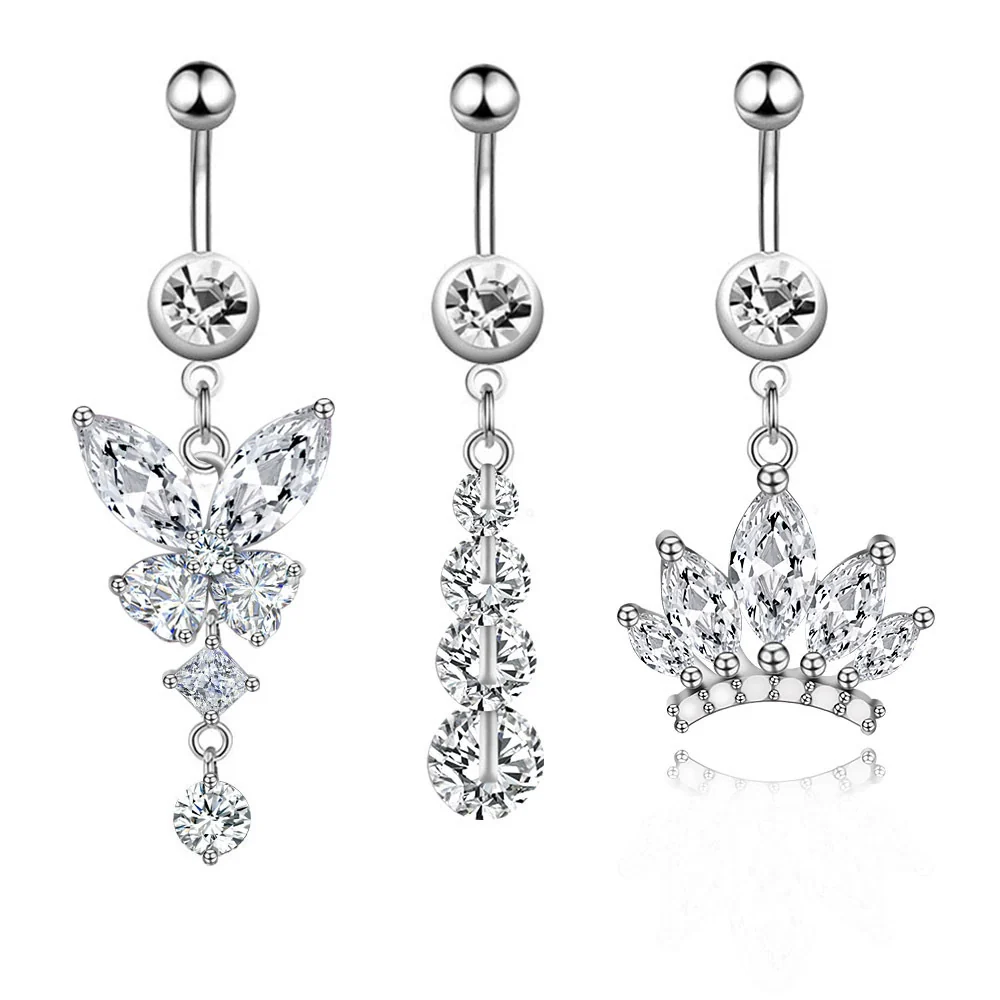 Wholesale Belly Button Ring Stainless Steel Crown Butterfly Pendant Electroplated Women's Body Piercing Jewelry