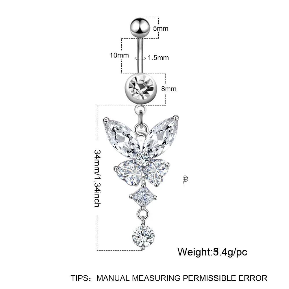 Wholesale Belly Button Ring Stainless Steel Crown Butterfly Pendant Electroplated Women's Body Piercing Jewelry - Image 3