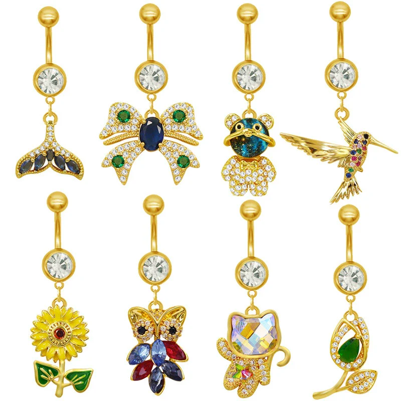 Wholesale Belly Button Ring Zinc Alloy Heart Shape Cute Owl And Sunflower Style