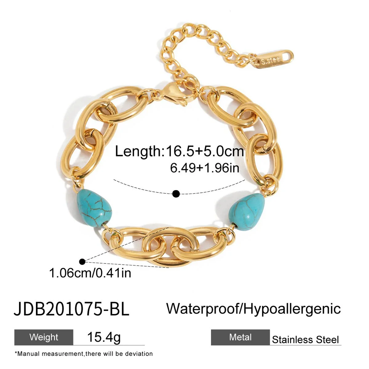 Wholesale Blue Turquoise Stainless Steel Geometric Hand Jewelry For Women Electroplated Design Minimalist Style - Image 13