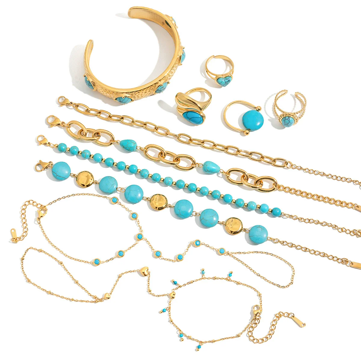 Wholesale Blue Turquoise Stainless Steel Geometric Hand Jewelry For Women Electroplated Design Minimalist Style - Image 4