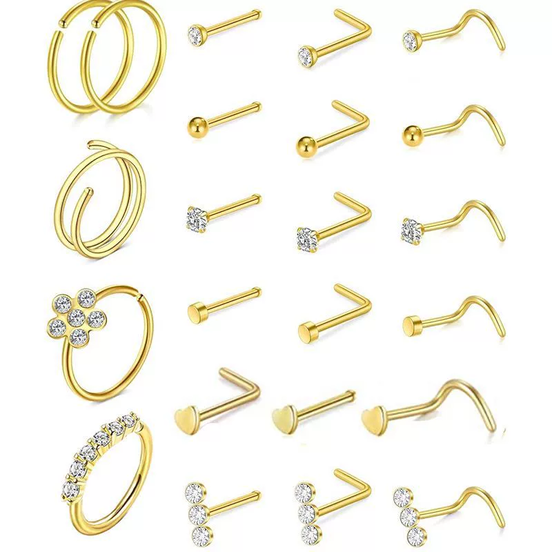 Wholesale Body Piercing Accessories Stainless Steel Geometric Nose Nail Jewelry Set With Electroplating
