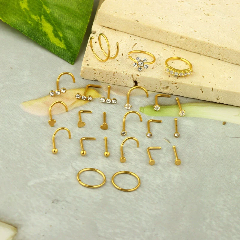 Wholesale Body Piercing Accessories Stainless Steel Geometric Nose Nail Jewelry Set With Electroplating - Image 3