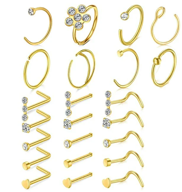 Wholesale Body Piercing Accessories Stainless Steel Geometric Nose Nail Jewelry Set With Electroplating - Image 9