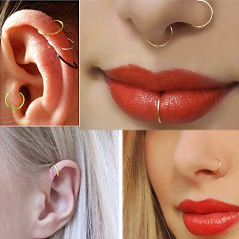 Wholesale Body Piercing Jewelry Stainless Steel Cshaped And Round Nose Rings And Nails Electroplated Unisex - Image 3