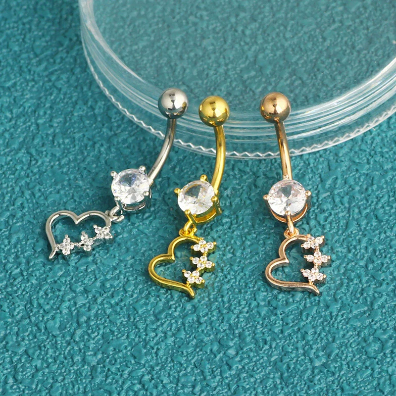 Wholesale Body Piercing Jewelry Stainless Steel Navel Ring Inlaid Zircon Heart Shape Electroplated Unisex - Image 5