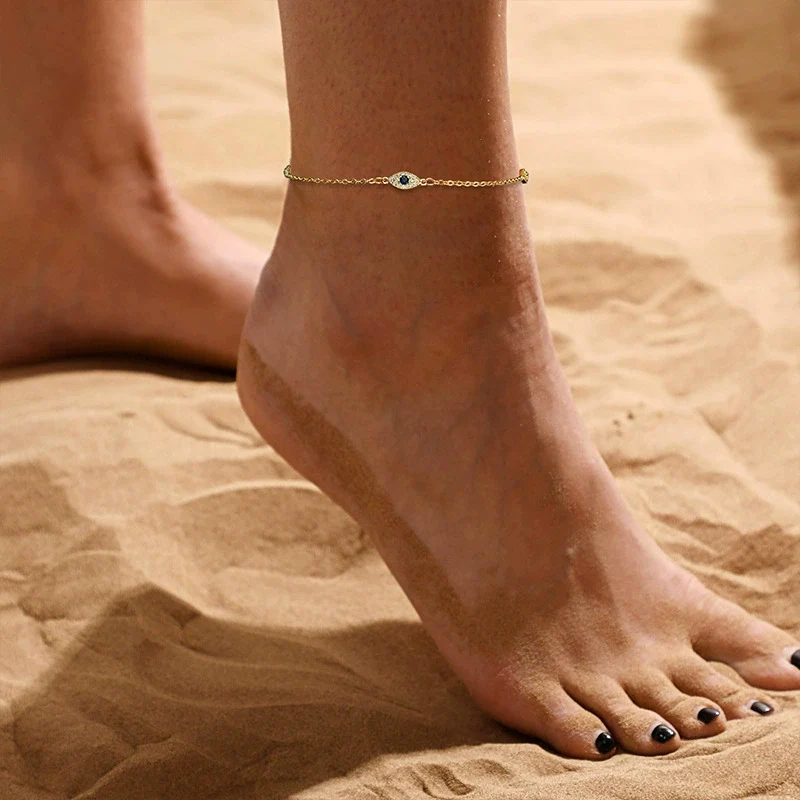 Wholesale Bohemian Style Geometric Copper Gold Plated Zircon Anklet For Women - Image 2