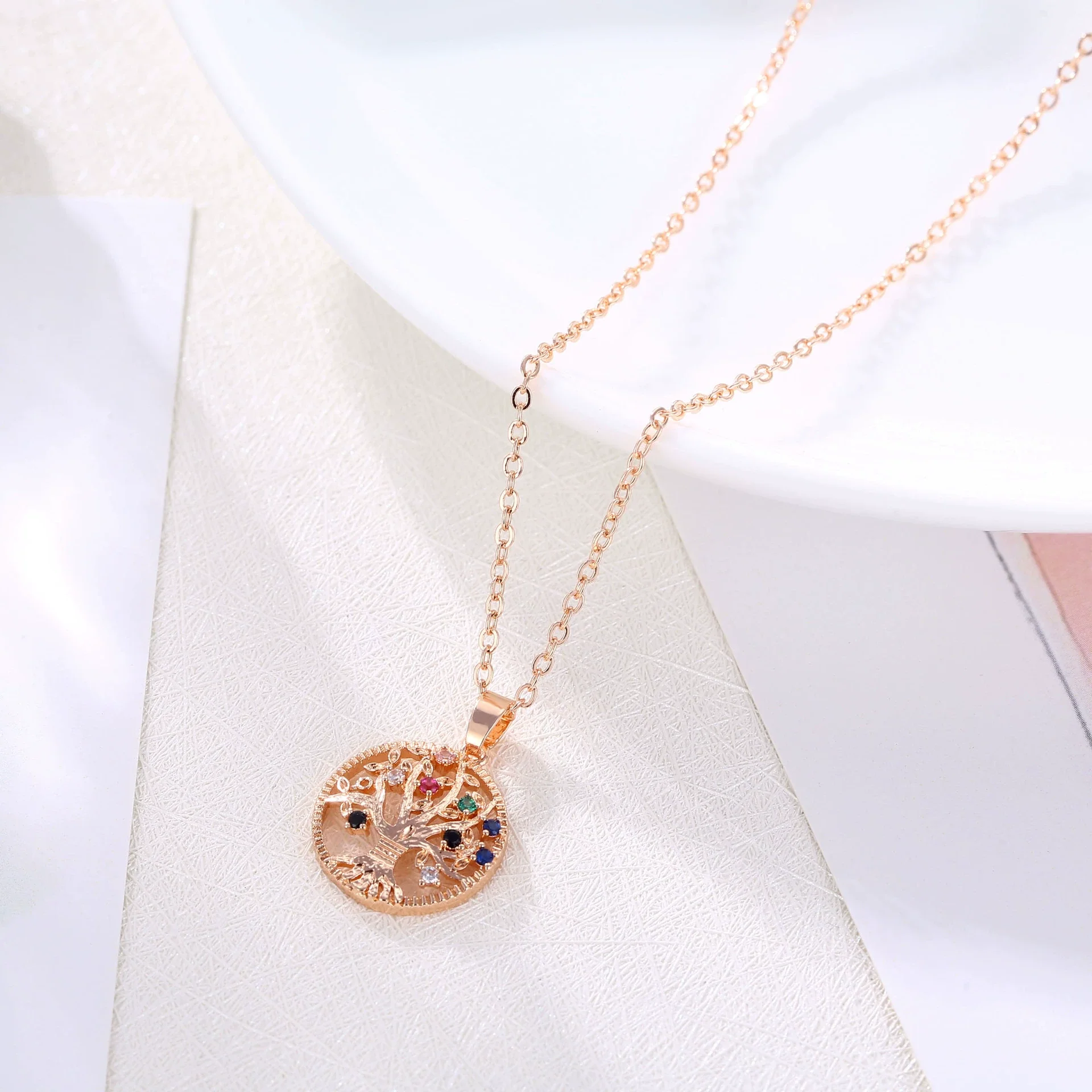 Wholesale Bohemian Style Gold Plated Copper Tree Of Life Pendant Necklace With Geometric Pattern And Zircon Inlay On Ochain - Image 2