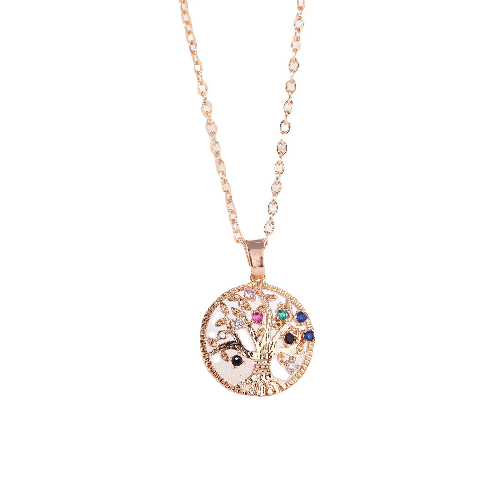 Wholesale Bohemian Style Gold Plated Copper Tree Of Life Pendant Necklace With Geometric Pattern And Zircon Inlay On Ochain - Image 5