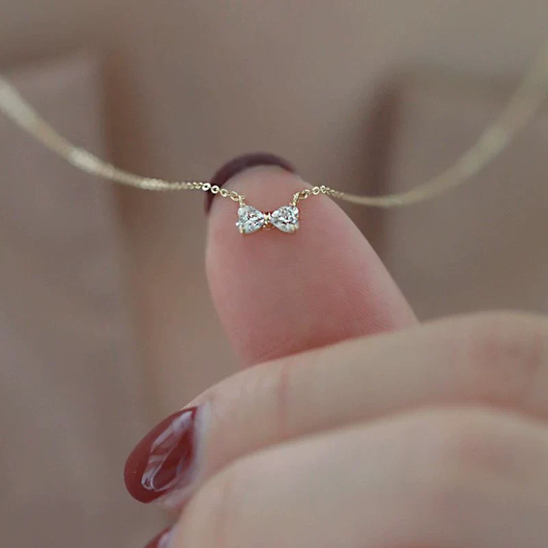 Wholesale Bow Heartshaped S925 Sterling Silver Necklace With Diamond Design
