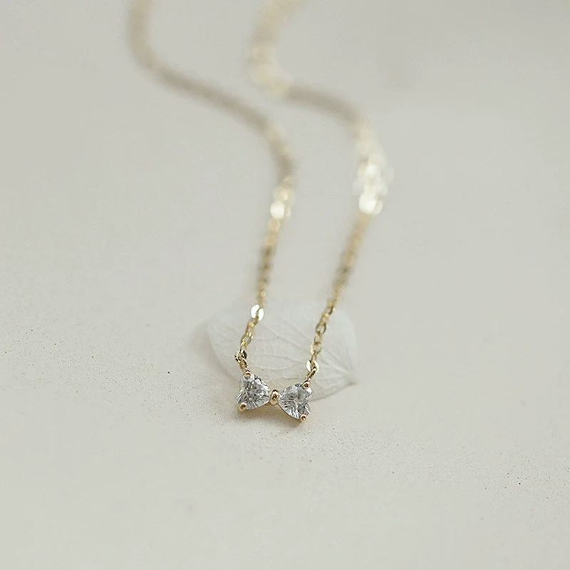 Wholesale Bow Heartshaped S925 Sterling Silver Necklace With Diamond Design - Image 2