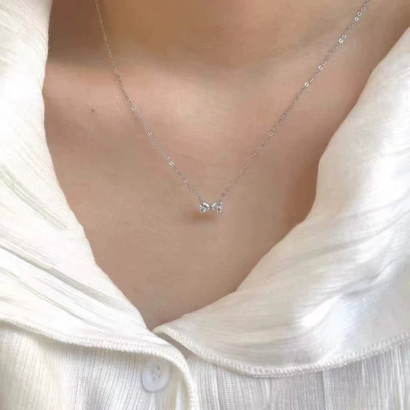 Wholesale Bow Heartshaped S925 Sterling Silver Necklace With Diamond Design - Image 5