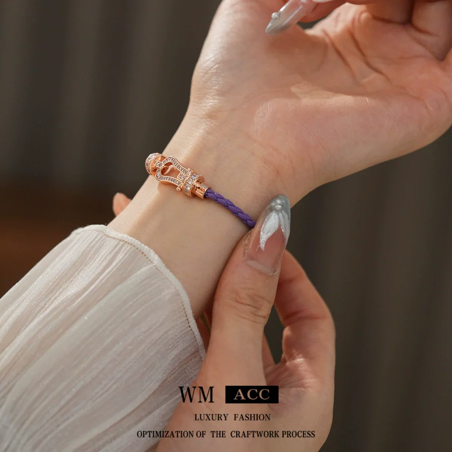 Wholesale Bracelet Artificial Leather Geometric Zirconia Horseshoe Buckle Retro Highend Fashion - Image 4