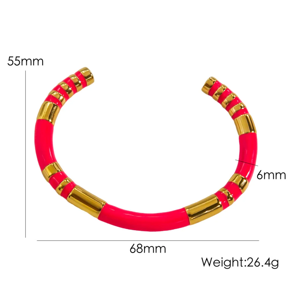Wholesale Bracelet Stainless Steel Colorful Striped Dripping Oil Elegant Geometric Style For Women - Image 7