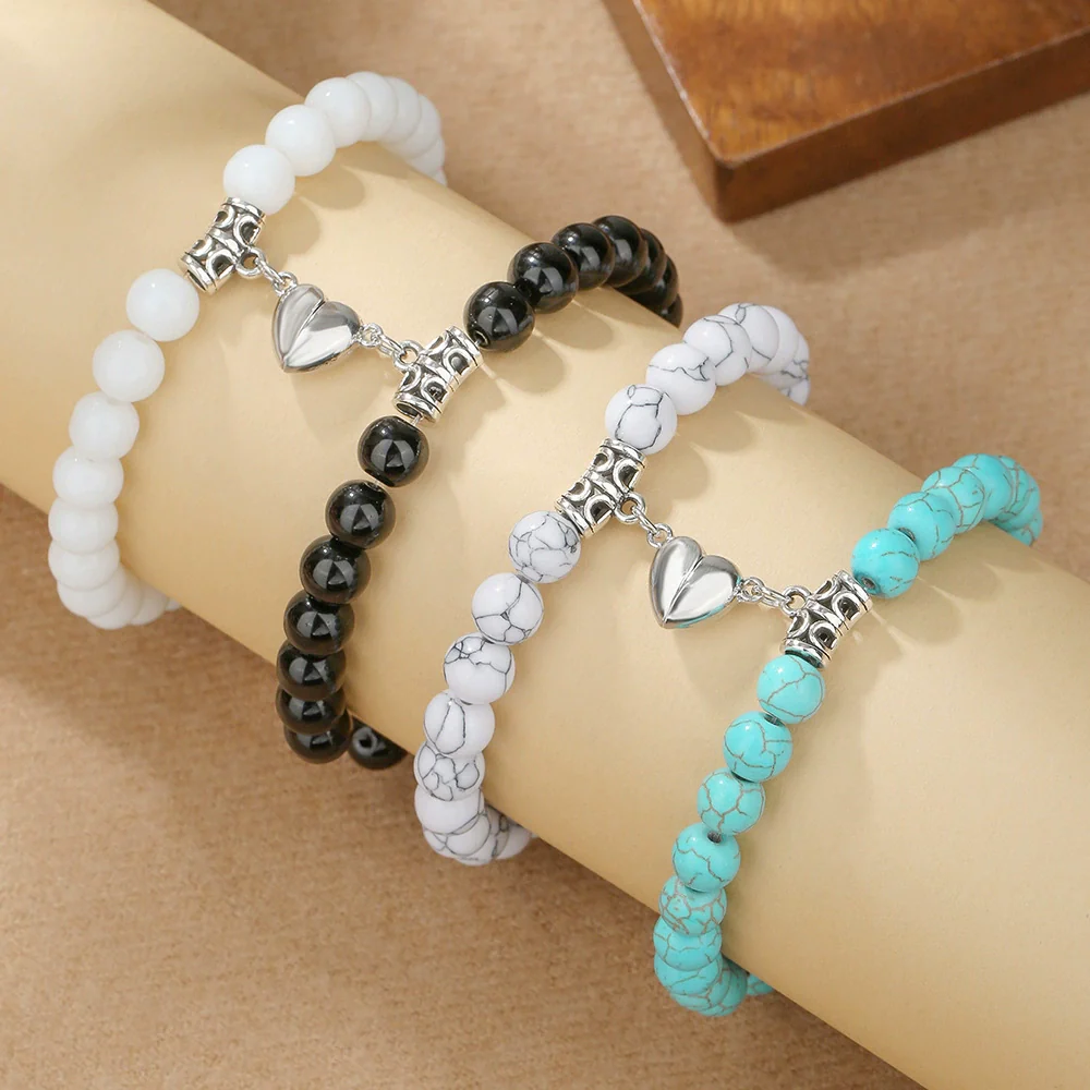 Wholesale Bracelet Stone Magnet Buckle Heartshaped Manual Design Internet Celebrity Style Geometric