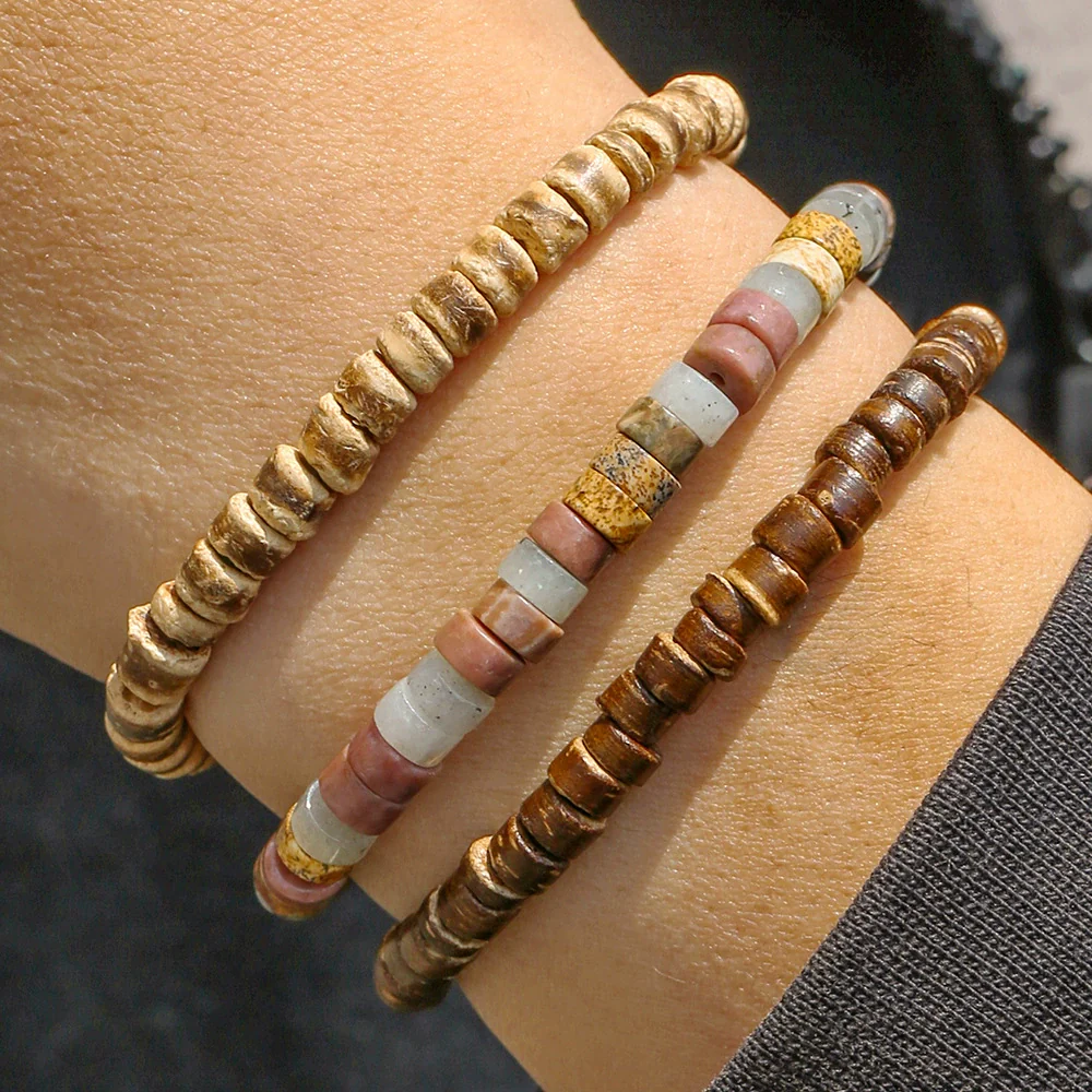 Wholesale Bracelet Wooden Beaded Natural Stone Geometric Handmade Unisex - Image 4
