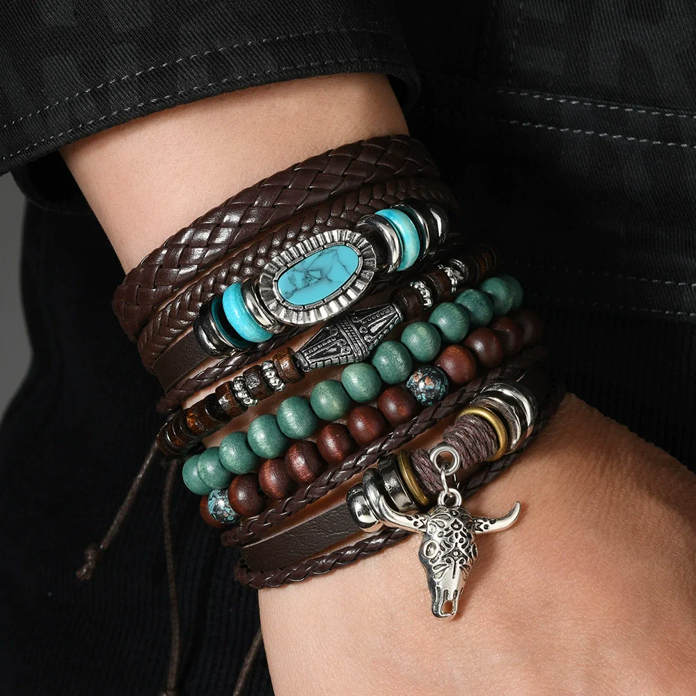 Wholesale Bracelet Zinc Alloy Wood Beads Vintage Style Hand Knitted Leaves Pattern Unisex - Image 4