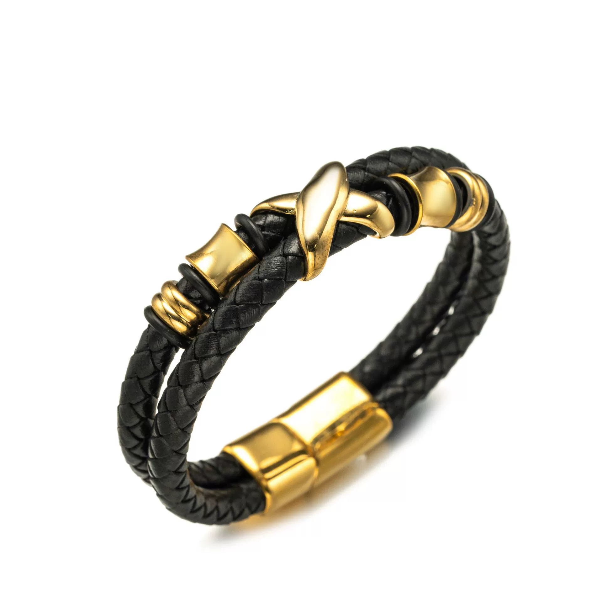 Wholesale Braided Leather Rope Unisex Retro Geometric Stainless Steel Bracelet With Magnetic Buckle - Image 5