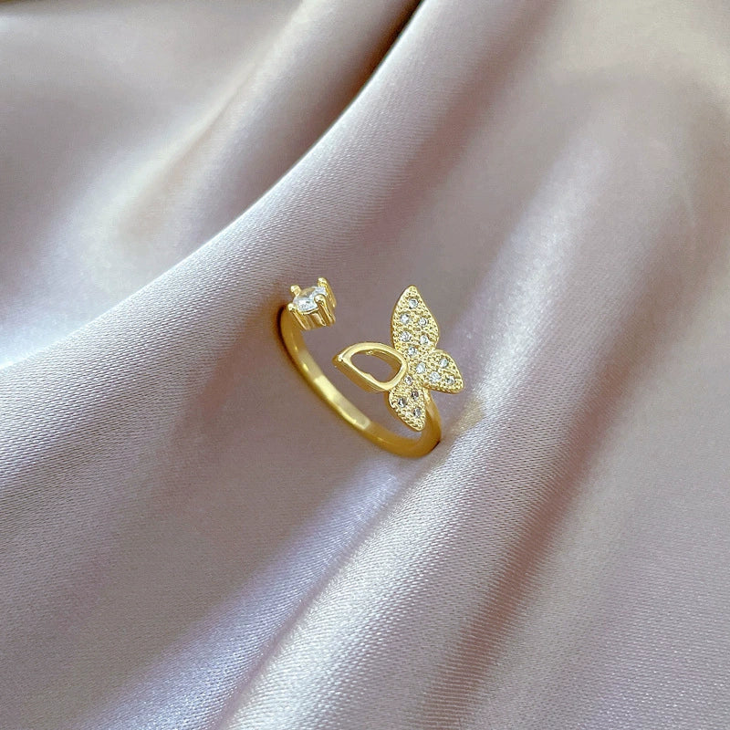 Wholesale Brass Cartoon Crown Style Hollow Butterfly Full Diamond Opening Adjustable Electroplated Women's Ring Bracelet - Image 4