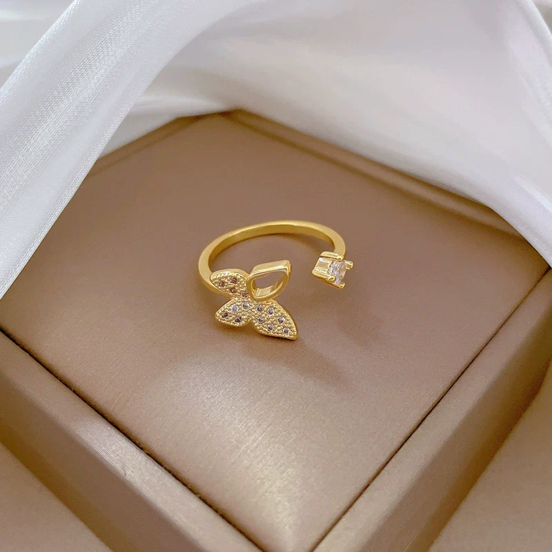 Wholesale Brass Cartoon Crown Style Hollow Butterfly Full Diamond Opening Adjustable Electroplated Women's Ring Bracelet - Image 6