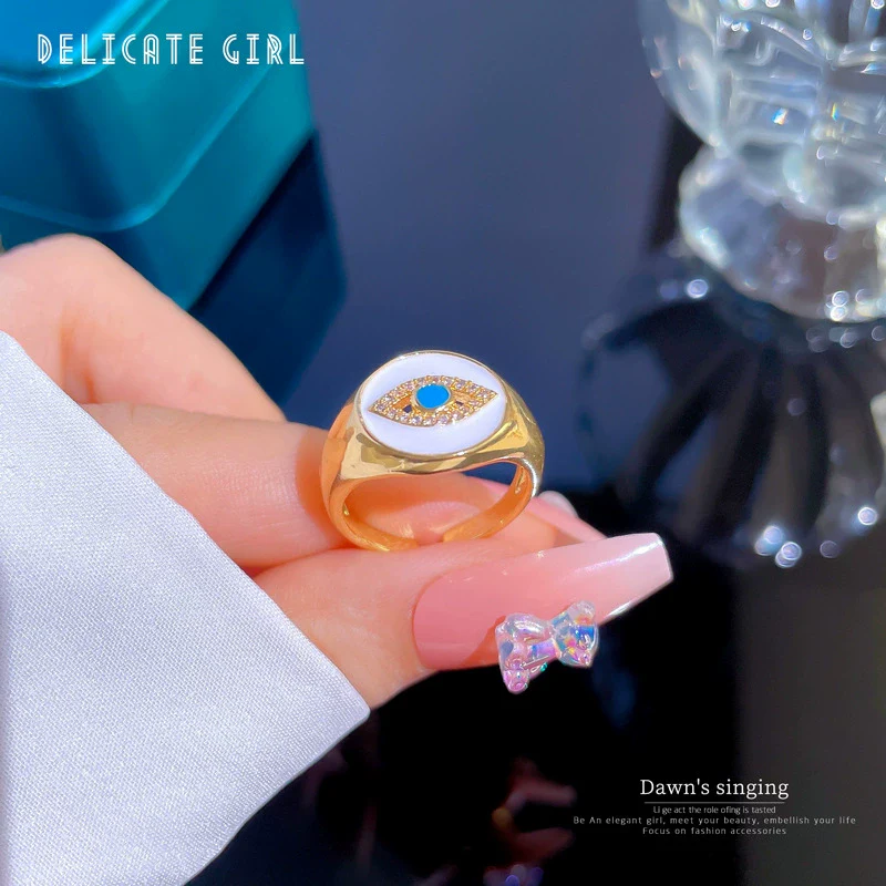 Wholesale Brass Ring With Real Gold Plating Devil's Eye And The Crown Design Zircon Inlay Women's Style - Image 3