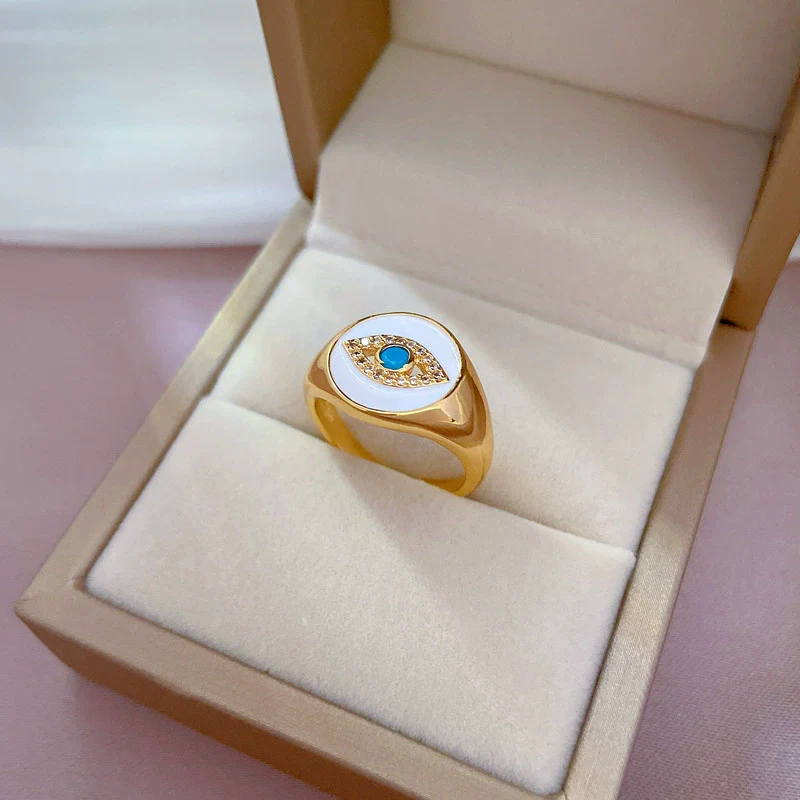Wholesale Brass Ring With Real Gold Plating Devil's Eye And The Crown Design Zircon Inlay Women's Style - Image 4