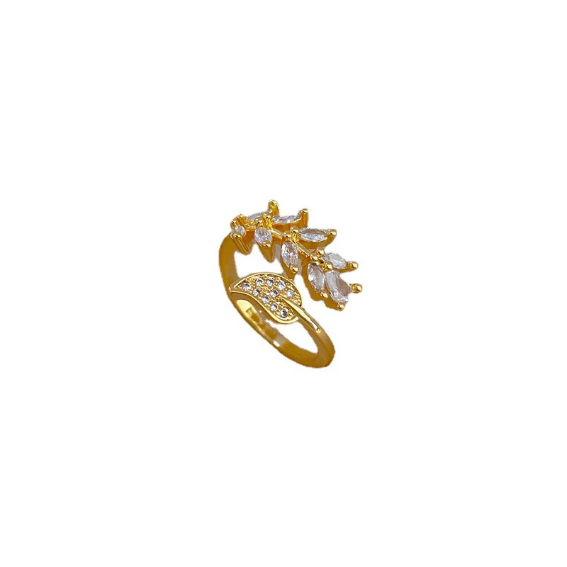 Wholesale Brass Ring With Real Gold Plating Open Leaf Zircon Microinlaid The Crown Design For Women - Image 5