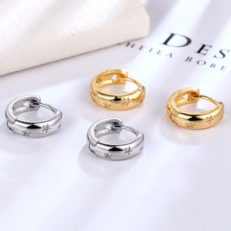 Wholesale Brass Star Hollow Earrings For Women Fashion Electroplated - Image 2