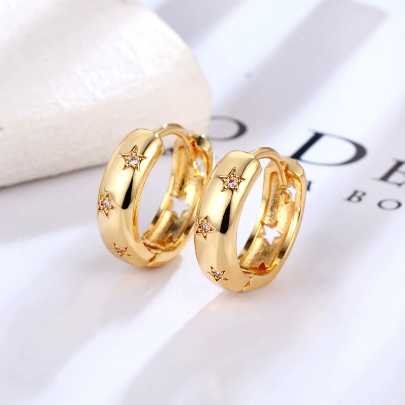 Wholesale Brass Star Hollow Earrings For Women Fashion Electroplated - Image 6