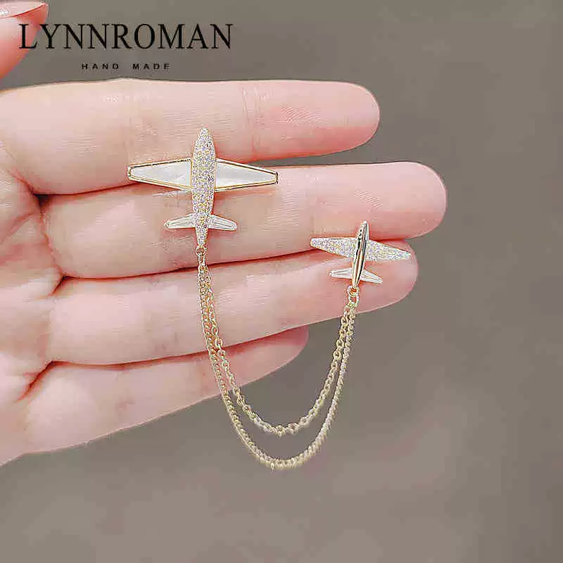 Wholesale Brooch Copper Goldplated Artificial Gemstones Semiprecious Stones Geometric Aircraft Tassel Design For Women - Image 6