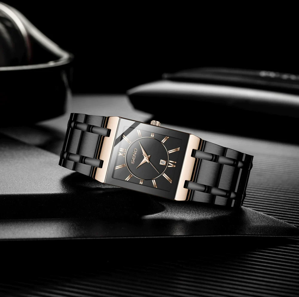 Wholesale Business Quartz Waterproof Square Men's Watch With Alloy Case And Strap Mineral Reinforced Glass Mirror Stainless Steel Single Folding Buckle And Printed Logo