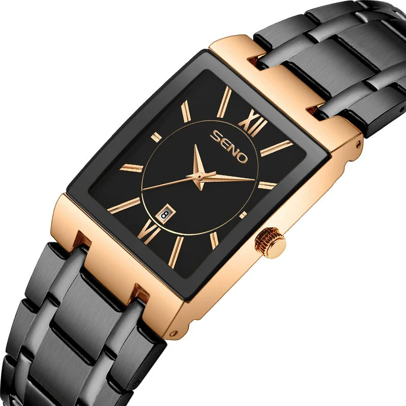 Wholesale Business Quartz Waterproof Square Men's Watch With Alloy Case And Strap Mineral Reinforced Glass Mirror Stainless Steel Single Folding Buckle And Printed Logo - Image 3