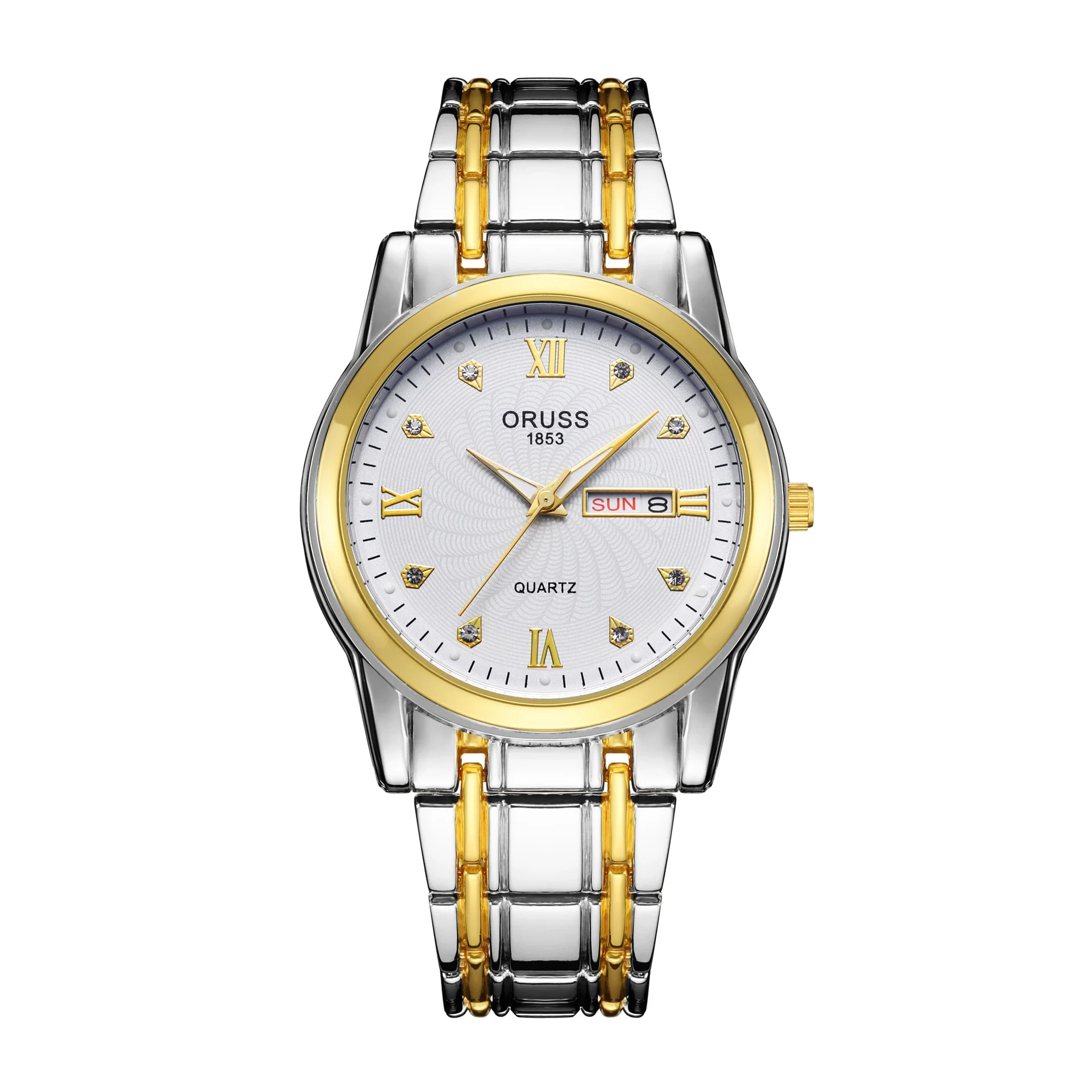 Wholesale Business Style Vintage Waterproof Couple's Quartz Watch With Steel Band And Case Round Dial Mineral Strengthened Glass Mirror Spiral Crown Bilateral Button Clasp - Image 6
