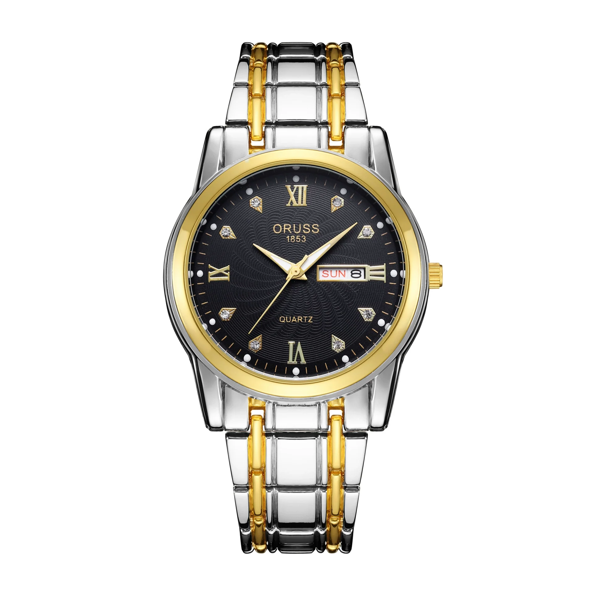Wholesale Business Style Vintage Waterproof Couple's Quartz Watch With Steel Band And Case Round Dial Mineral Strengthened Glass Mirror Spiral Crown Bilateral Button Clasp - Image 7