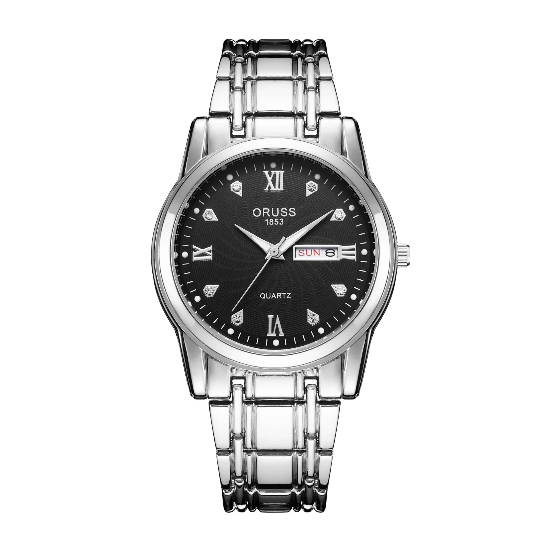 Wholesale Business Style Vintage Waterproof Couple's Quartz Watch With Steel Band And Case Round Dial Mineral Strengthened Glass Mirror Spiral Crown Bilateral Button Clasp - Image 9