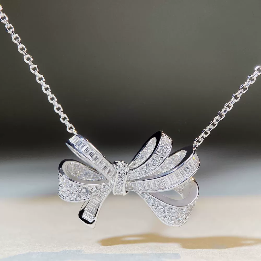 Wholesale Butterfly Bow Sterling Silver Necklace With Electroplating Ochain Pendant For Women - Image 4