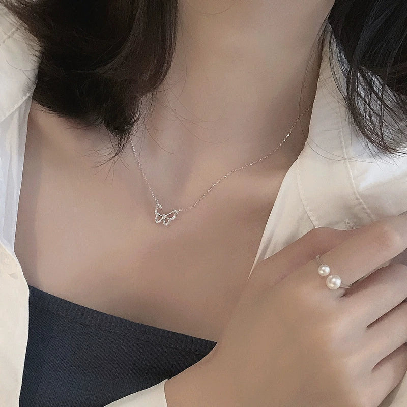 Wholesale Butterfly Ochain Necklace 925 Sterling Silver Diamond Plated Bow Light Luxury Animal Style For Women - Image 2