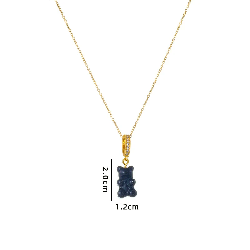 Wholesale Candy Bear Necklace Mixed Gem Inlay Copper Electroplated Sweet Animal Zodiac Style Unisex Cross Chain Accessory - Image 10