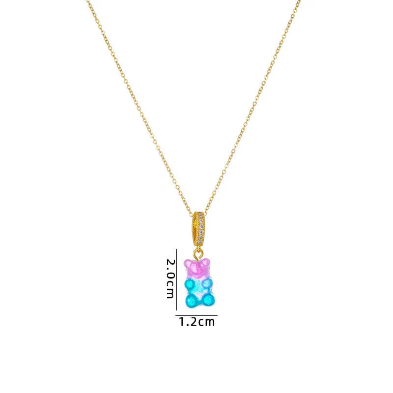 Wholesale Candy Bear Necklace Mixed Gem Inlay Copper Electroplated Sweet Animal Zodiac Style Unisex Cross Chain Accessory - Image 12