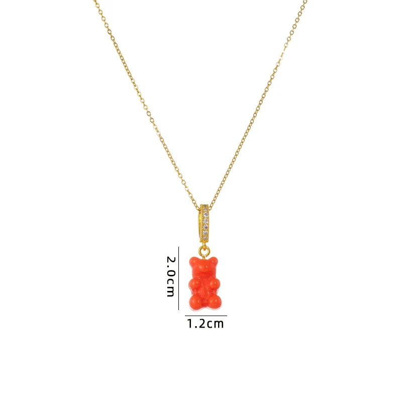 Wholesale Candy Bear Necklace Mixed Gem Inlay Copper Electroplated Sweet Animal Zodiac Style Unisex Cross Chain Accessory - Image 13