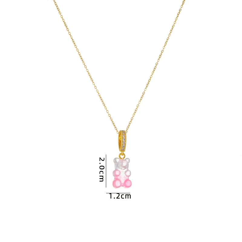 Wholesale Candy Bear Necklace Mixed Gem Inlay Copper Electroplated Sweet Animal Zodiac Style Unisex Cross Chain Accessory - Image 14