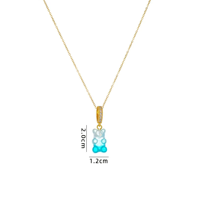 Wholesale Candy Bear Necklace Mixed Gem Inlay Copper Electroplated Sweet Animal Zodiac Style Unisex Cross Chain Accessory - Image 5