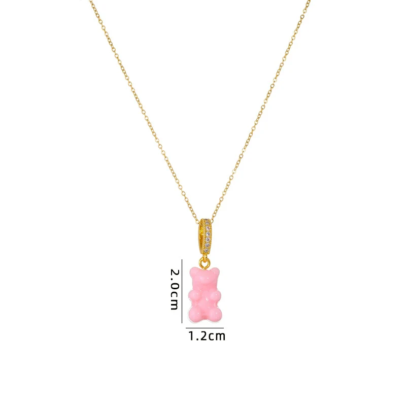 Wholesale Candy Bear Necklace Mixed Gem Inlay Copper Electroplated Sweet Animal Zodiac Style Unisex Cross Chain Accessory - Image 9
