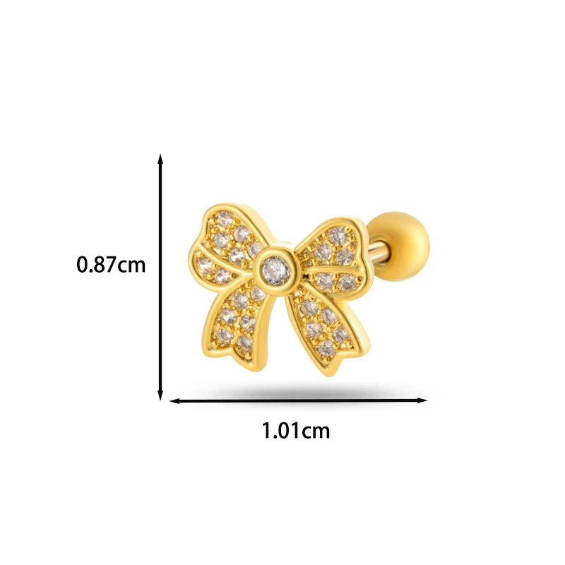 Wholesale Cartilage Puncture Ear Bone Nail Fashion Allmatch Copper Zirconium Bow Stainless Steel Rod For Women - Image 10