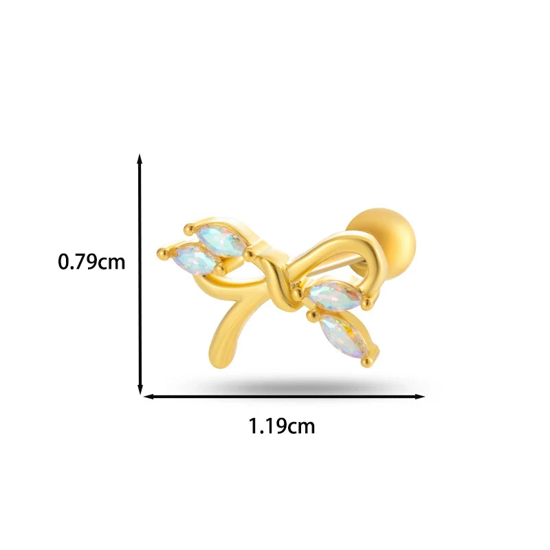Wholesale Cartilage Puncture Ear Bone Nail Fashion Allmatch Copper Zirconium Bow Stainless Steel Rod For Women - Image 11