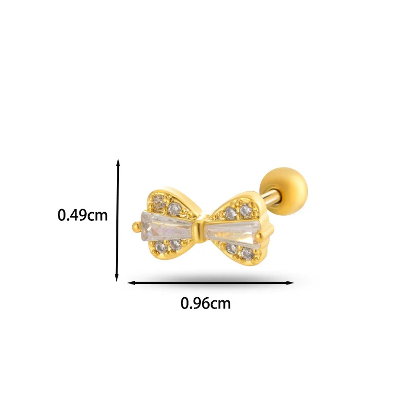 Wholesale Cartilage Puncture Ear Bone Nail Fashion Allmatch Copper Zirconium Bow Stainless Steel Rod For Women - Image 12
