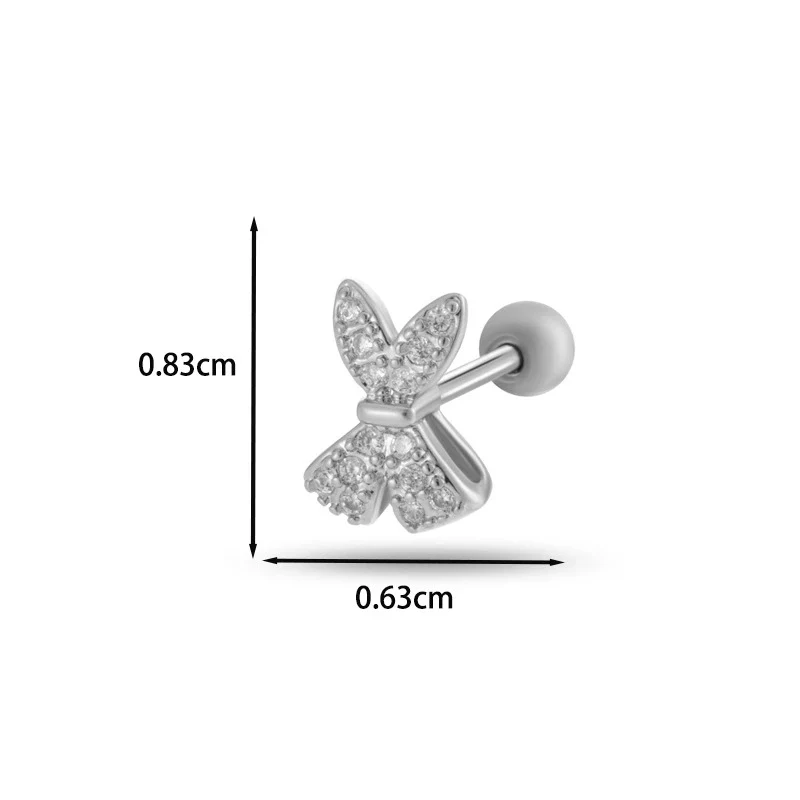 Wholesale Cartilage Puncture Ear Bone Nail Fashion Allmatch Copper Zirconium Bow Stainless Steel Rod For Women - Image 21