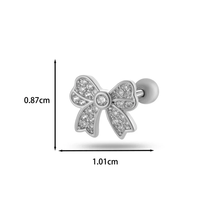 Wholesale Cartilage Puncture Ear Bone Nail Fashion Allmatch Copper Zirconium Bow Stainless Steel Rod For Women - Image 22